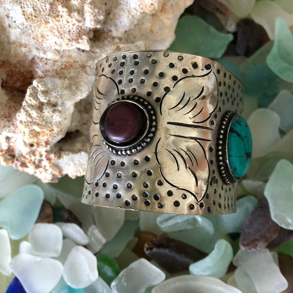 Silver and Turquoise Cuff Bracelet - Picture 2 of 6